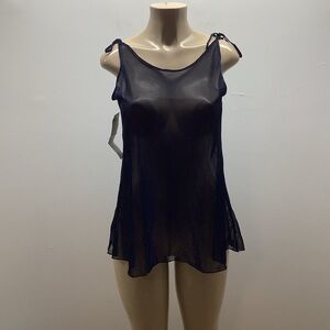 Zuliana Metallic Blue Shoulder Tie Mesh Cover Up Dress.